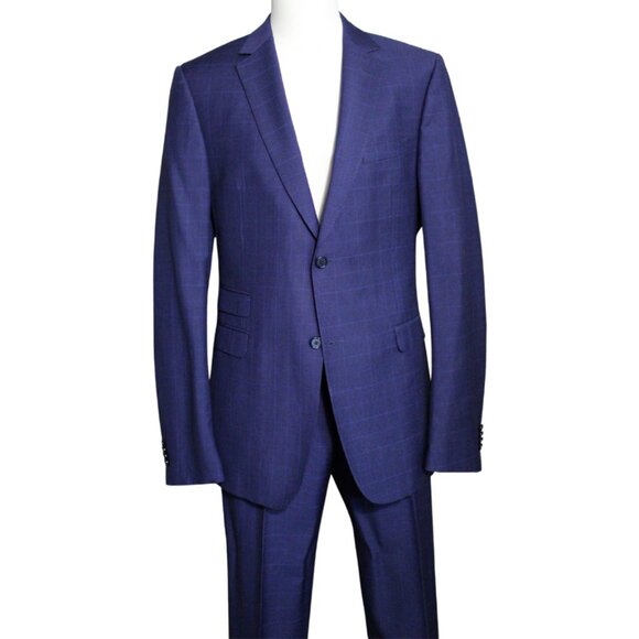 Z ZEGNA 42L US Slim 2 Piece Men's Windowpane Blue Mohair & Wool Suit - Picture 1 of 16